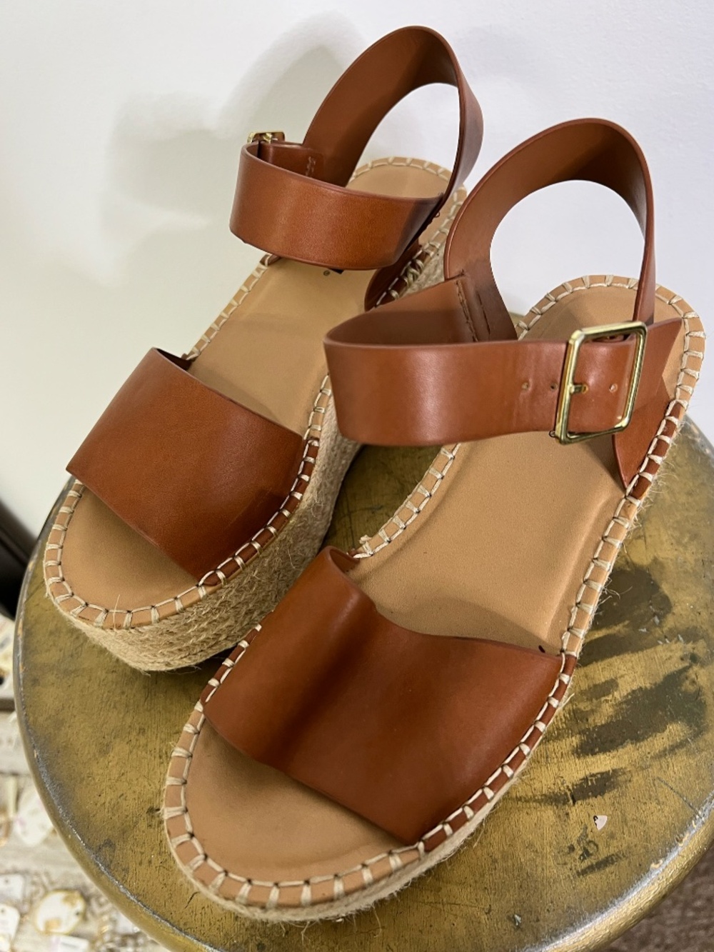 🤎 Soda Cognac Espadrille Wedge Sandals Size 7 - Picture 4 of 7
